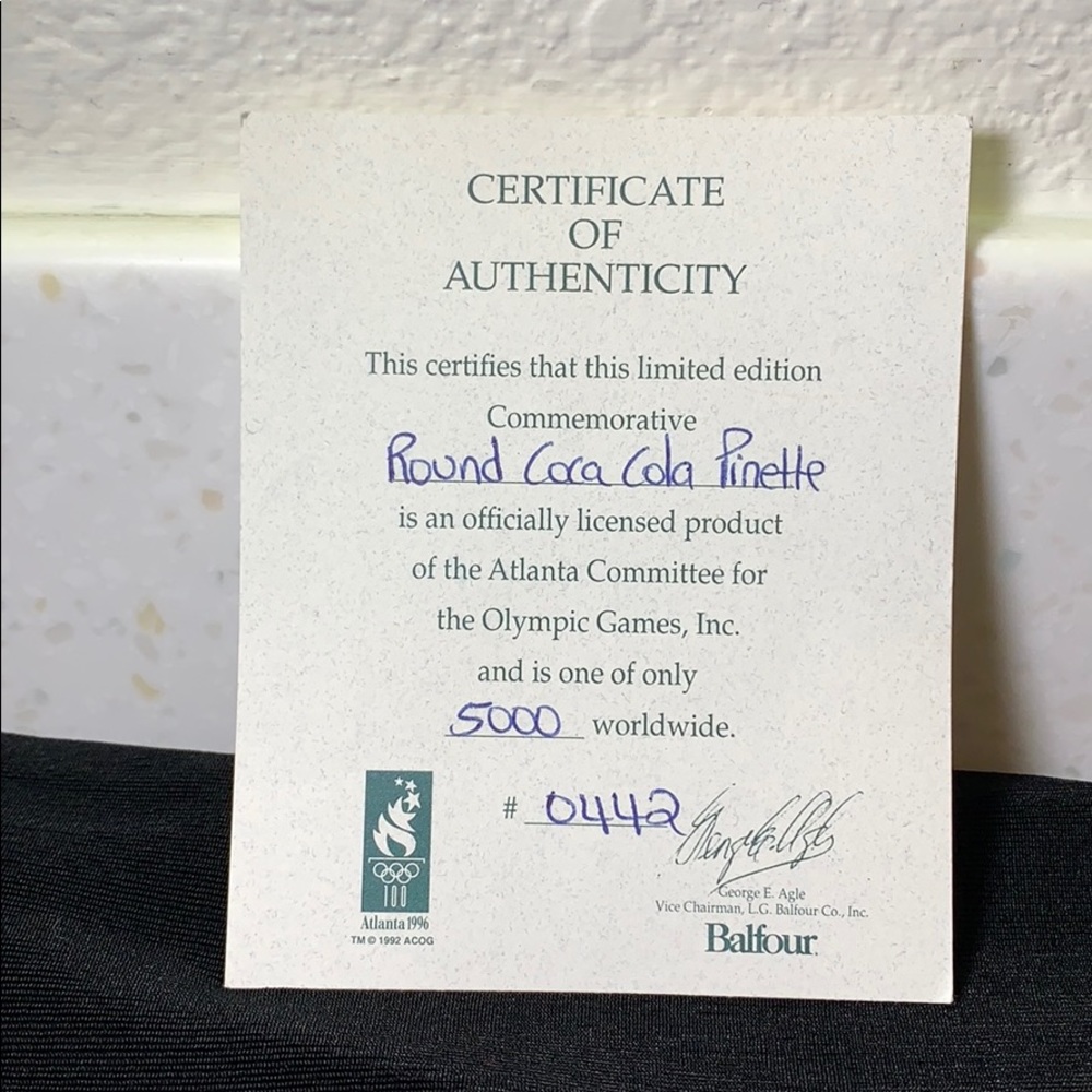 Balfour 1996 Atlanta Olympic Coca Cola Pinette - Picture 5 of 8